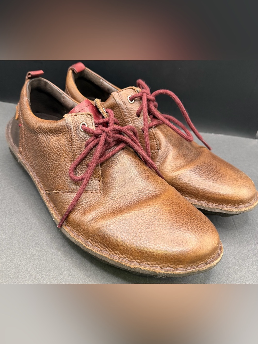 PIKOLINOS Brown Leather Shoes with Burgundy Laces- Size: 43